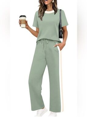 WIHOLL 2 Piece Lounge Sets for Women Matching Set Summer Outfits Short Sleeve To